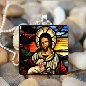 Glass Mosaic Jesus Necklace